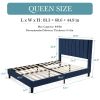 Queen size Modern Navy Blue Velvet Upholstered Platform Bed with Headboard