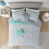 King size Reversible Comforter Set in Grey White Aqua Teal Chevron Stripe