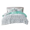 King size Reversible Comforter Set in Grey White Aqua Teal Chevron Stripe