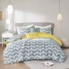 King / Cal King Reversible Comforter Set in Grey White Yellow Chevron Stripe