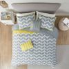 King / Cal King Reversible Comforter Set in Grey White Yellow Chevron Stripe