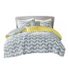 Twin / Twin XL Reversible Comforter Set in Grey White Yellow Chevron Stripe