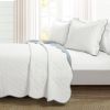 Full/Queen White Blue Scalloped Edge Reversible Thin Light Quilt Set