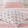 Full/Queen 3 Piece Pink White Stripe Reversible Rainbows Cotton Quilt Set