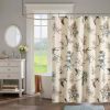 72-inch Beige Khaki Cotton Shower Curtain with Vintage Birds Leaf Floral Print