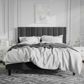 Queen size Black Velvet Upholstered Platform Bed Frame with Headboard