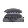 Queen Gray Charcoal Velvet Microfiber Polyester Reversible 3-Piece Quilt Set