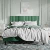 Queen size Green Velvet Upholstered Platform Bed Frame with Headboard