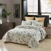 Queen size Boho Floral Botanical Flowers Beige Grey Reversible Quilt Set