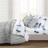 Queen size Blue White Floral Birds on Wire Soft Polyester 6 Piece Sheet Set