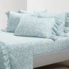 Queen Size Polyester Blue Ruffle Floral 6 Piece Sheet Set