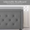 Queen Dark Grey Linen Upholstered Platform Bed with Button-Tufted Headboard