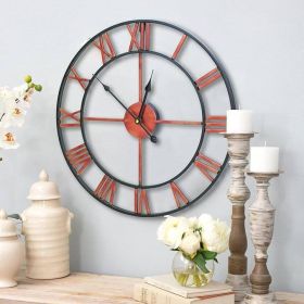 Decorative 18.5-inch Roman Numerals Silent Non-Ticking Wall Clock in Red