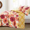 Full/Queen Red Orange Flowers Lightweight Polyester Microfiber Quilt Set