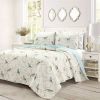 Full/Queen Reversible Lightweight Polyester Floral Birds 3 Piece Quilt Set