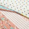 Full/Queen Blue Yellow Pink Ivory Boho Floral Reversible Lightweight Quilt Set