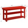 Red Wooden 2-Shelf Shoe Rack Storage Bench for Entryway or Closet