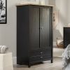 Bedroom Armoire Cabinet with Bottom Storage Drawer in Black Oak Wood Finish