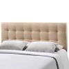 Full size Beige Tan Taupe Fabric Upholstered Button Tufted Headboard