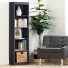 Narrow 5-Shelf Bookcase Slim Storage Shelving Unit Dark Blue Black Wood Finish