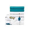 Queen Teal Yellow White Floral Birds on Wire Soft Polyester 6 Piece Sheet Set