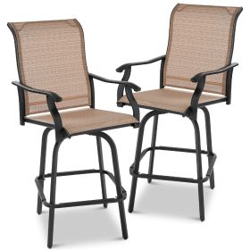 Set of 2 Tan All-Weather Mesh Swivel Barstools