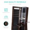 Dark Brown Jewelry Cabinet Freestanding Full Length Mirror with LED Lights