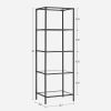 Black Metal Frame Glass Shelf Bookcase 4-Shelves Shelving Unit