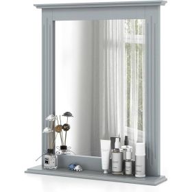 27-in x 22.5-in Bathroom Wall Mirror with Shelf in Gray Wood Finish