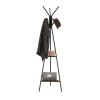 Modern Coat Rack with Matte Black Metal Frame and 2 Shelves