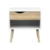 Modern Mid Century Style End Table Nightstand in White & Oak Finish