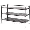 3-Tier Metal Espresso Brown Woodgrain Resin Foldable Stackable Shoe Rack