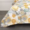 Full/Queen 3 Piece Reversible Yellow Grey Teal Floral Leaves Cotton Quilt Set