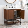 Modern Walnut Wood Finish Bathroom Vanity with White Sink