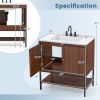 Modern Walnut Wood Finish Bathroom Vanity with White Sink