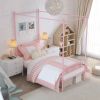 Twin size French Country Style Four Poster Metal Canopy Bed in Pink Finish