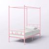 Twin size French Country Style Four Poster Metal Canopy Bed in Pink Finish