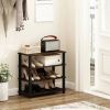 Stackable 4-Shelf Black Brown Wood Shoe Rack - Holds up to 12 Pair of Shoes