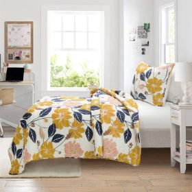 Twin/Twin XL Orange Yellow Pink Navy Blue Floral Flowers Lightweight Quilt Set