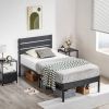 Twin size Industrial Platform Bed Frame with Wood Slatted Headboard in Black