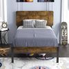 Twin Modern Metal Platform Bed Frame with Rustic Wood Headboard and Footboard