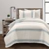 Twin/Twin XL Blue Off-White Stripe 2 Piece Reversible Cotton Quilt Set