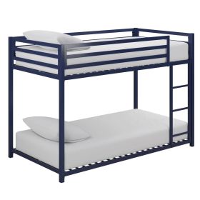 Twin over Twin size Modern Low Height Blue Metal Bunk Bed