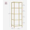 Narrow Gold Metal Frame Glass Shelves Shelving Unit Slim 4-Shelf Bookcase