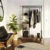 Industrial Metal Pipe Garment Rack with Wood Storage Shelves on Wheels