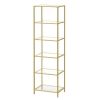 Narrow Glass Shelf Bookcase Bedroom Living Office Bath Storage Unit in Gold