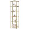 Narrow Glass Shelf Bookcase Bedroom Living Office Bath Storage Unit in Gold