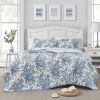 King size 3 Piece Bed-in-a-Bag Reversible Blue White Floral Cotton Quilt Set