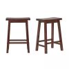 Set of 2 Farmhouse Counter Height Saddle Bar Stools in Brown Walnut Wood Finish