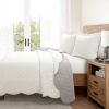 King/Cal King White Grey Scalloped Edge Reversible Thin Light Quilt Set